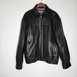 Proshield Mens Genuine Leather Black Zip Front Jacket Size XL Soft Shiny Warm